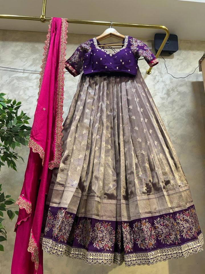Purple Pure Tissue Lehenga