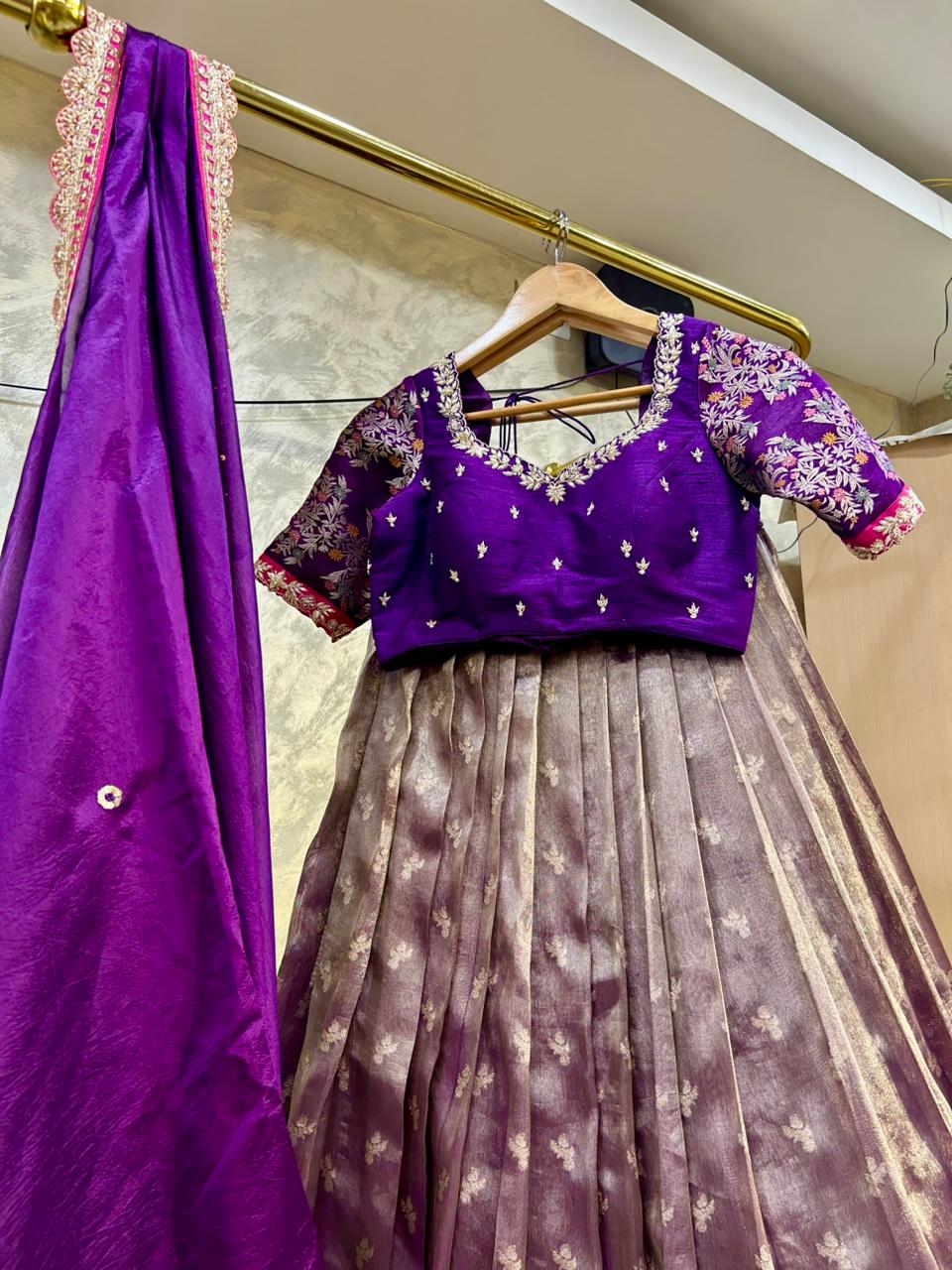 Purple Pure Tissue Lehenga