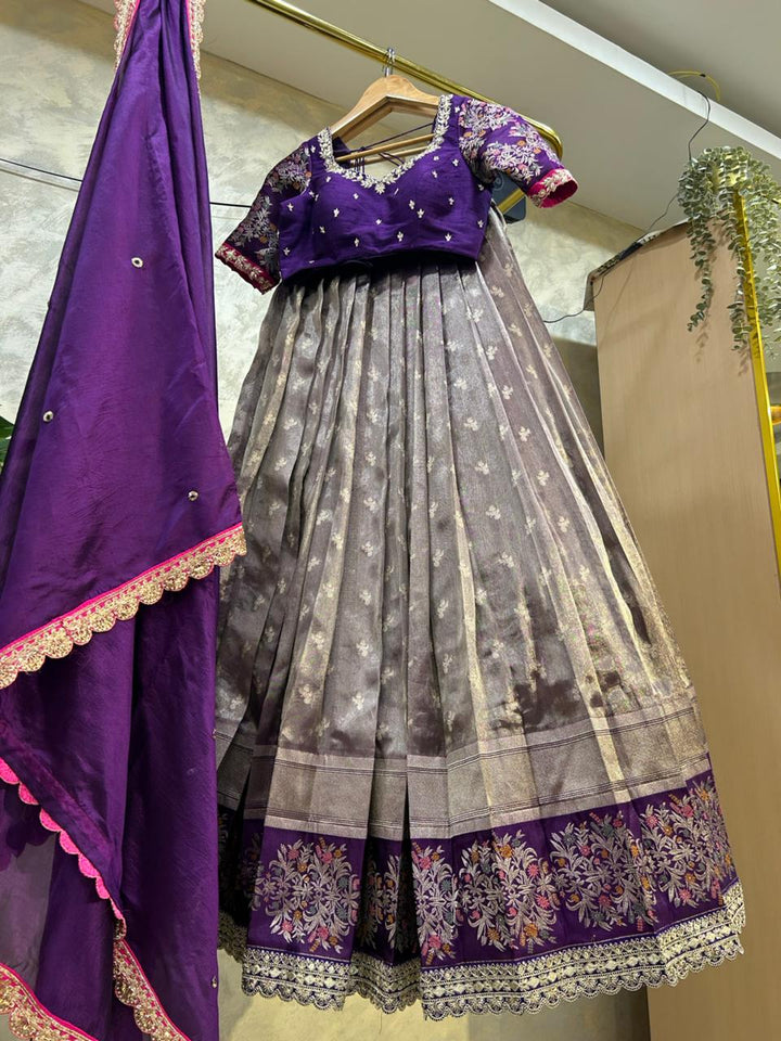 Purple Pure Tissue Lehenga