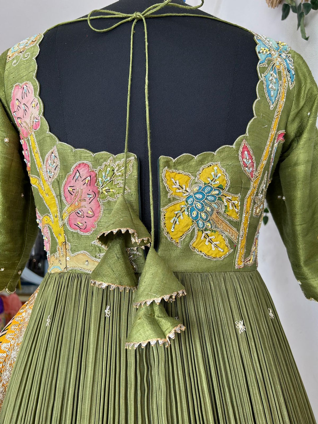 Mehndi Green Natural Crape Dress myRiti Mehndi Green Natural Crape Dress myRiti