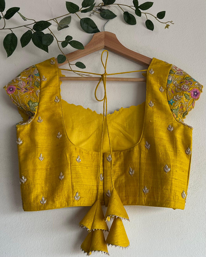 Yellow & Peach Kota Silk Lehenga