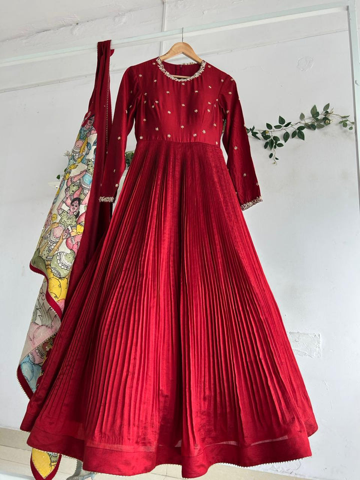 Maroon Chanderi Silk Dress