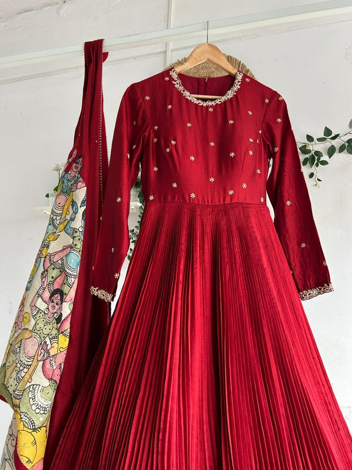Maroon Chanderi Silk Dress