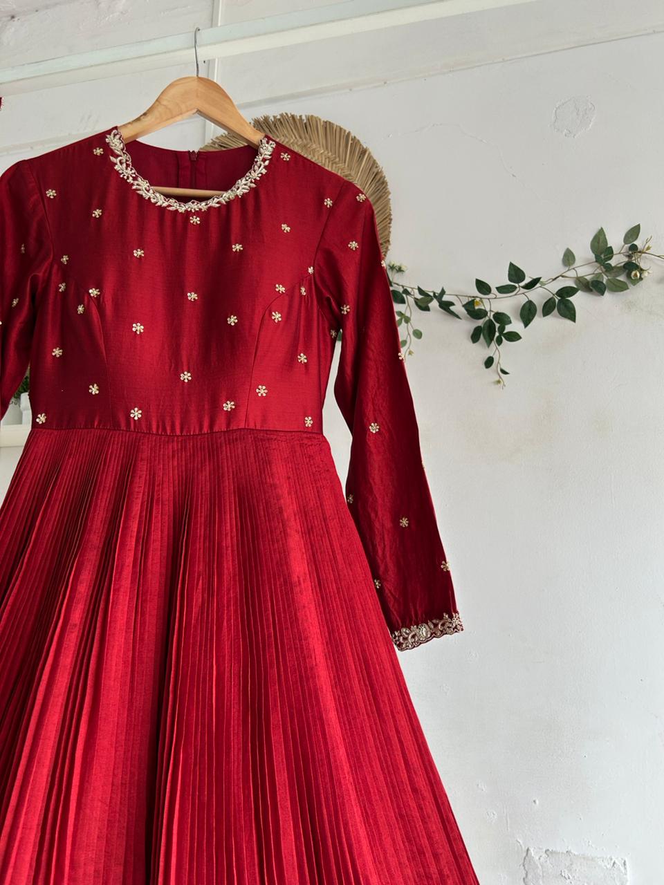 Maroon Chanderi Silk Dress