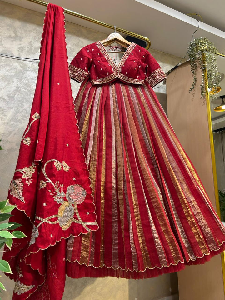 Royal Symphony – Red Designer Tissue Lehenga