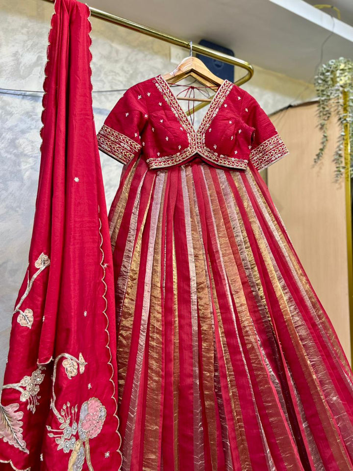 Royal Symphony – Red Designer Tissue Lehenga