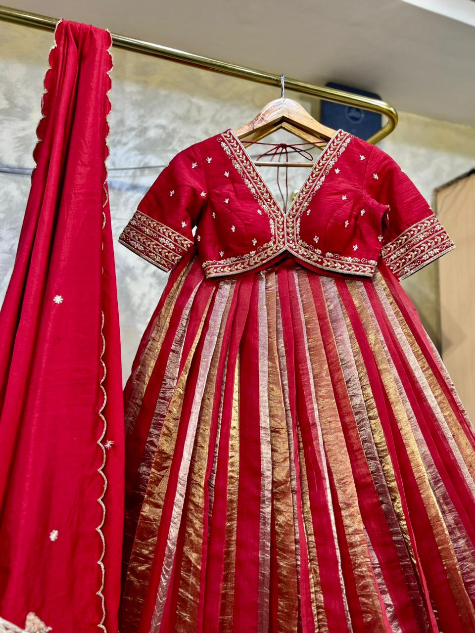 Royal Symphony – Red Designer Tissue Lehenga