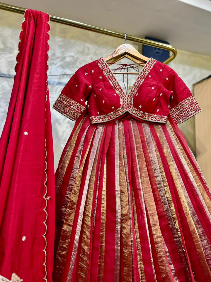 Royal Symphony – Red Designer Tissue Lehenga