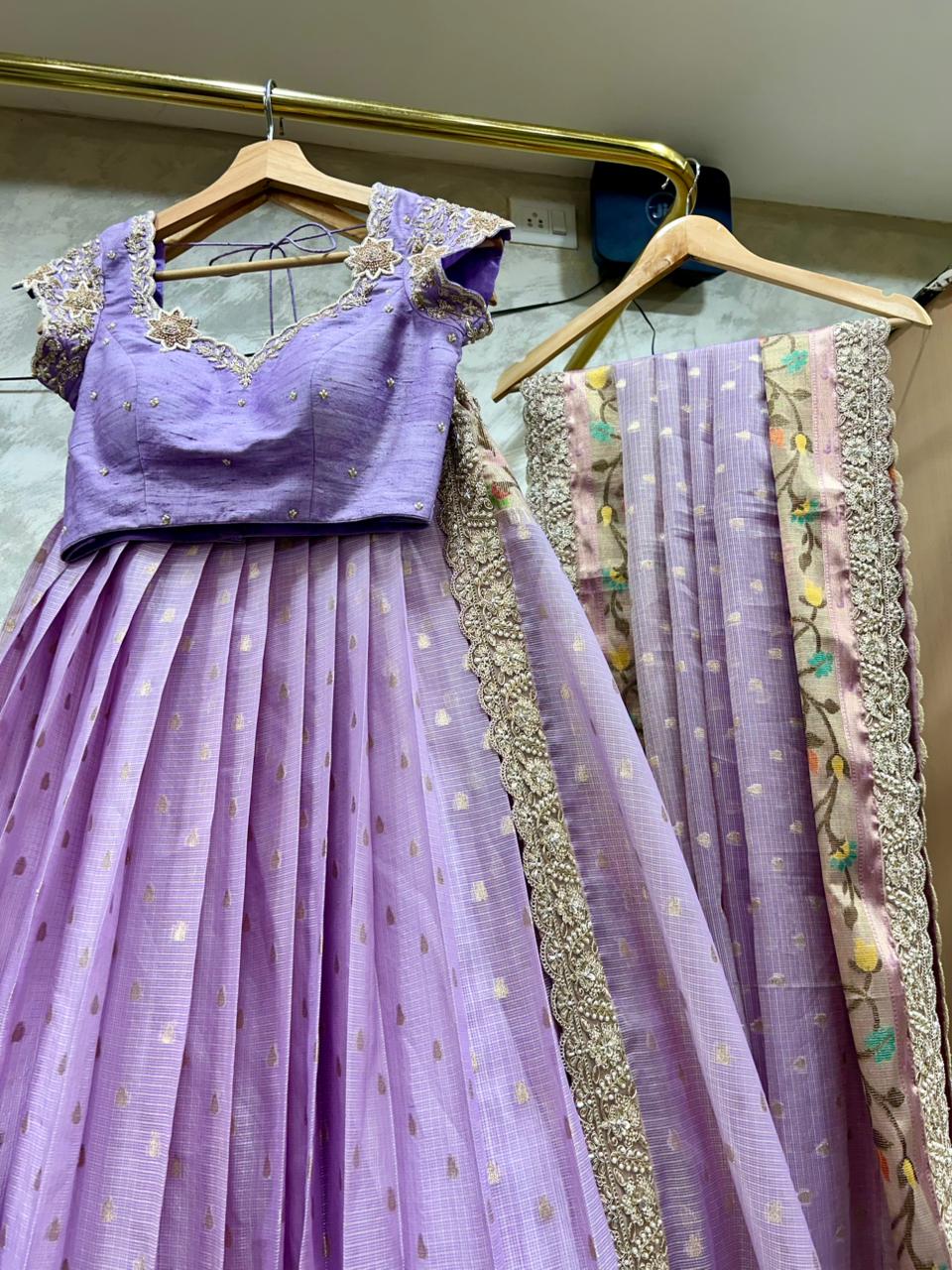 Lavender Kota Silk Lehenga