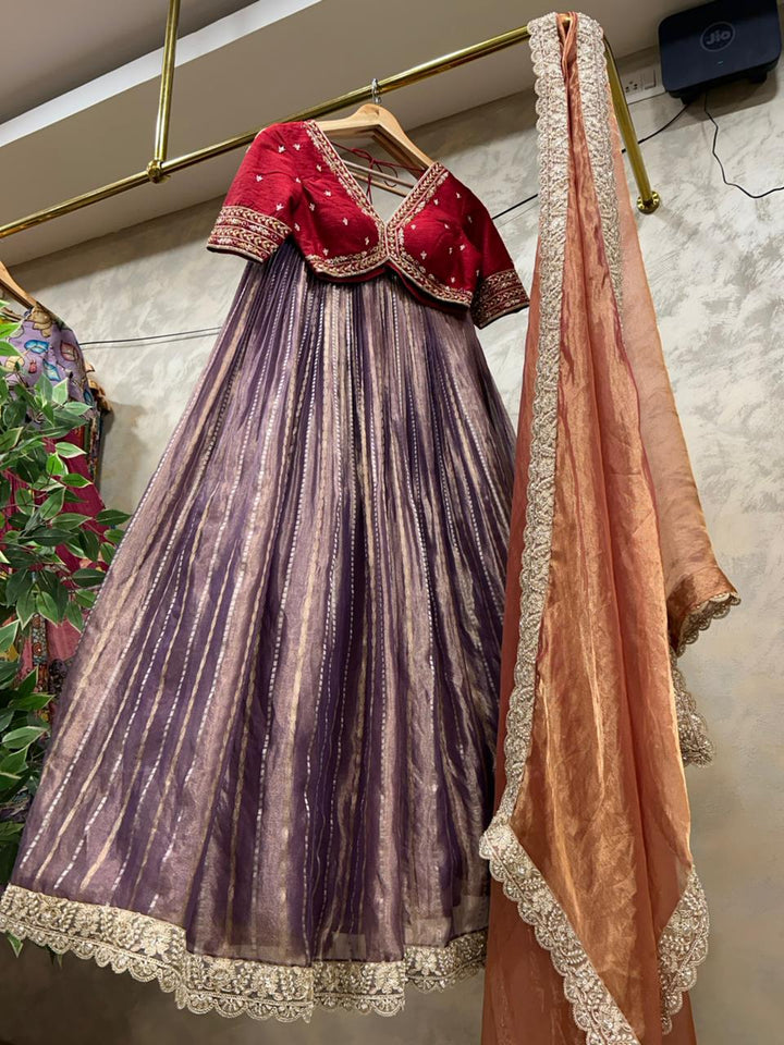 Lavender Tissue Lehenga