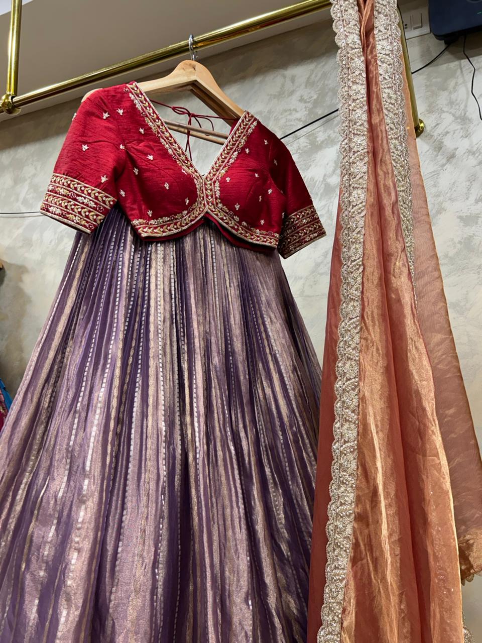 Lavender Tissue Lehenga