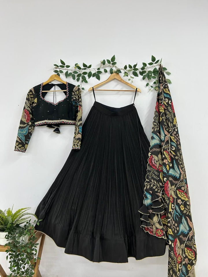 Black Natural Crape Silk Lehenga
