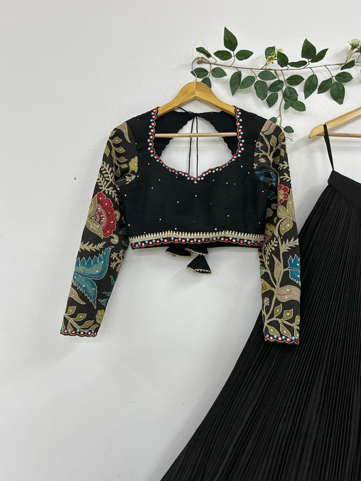 Black Natural Crape Silk Lehenga