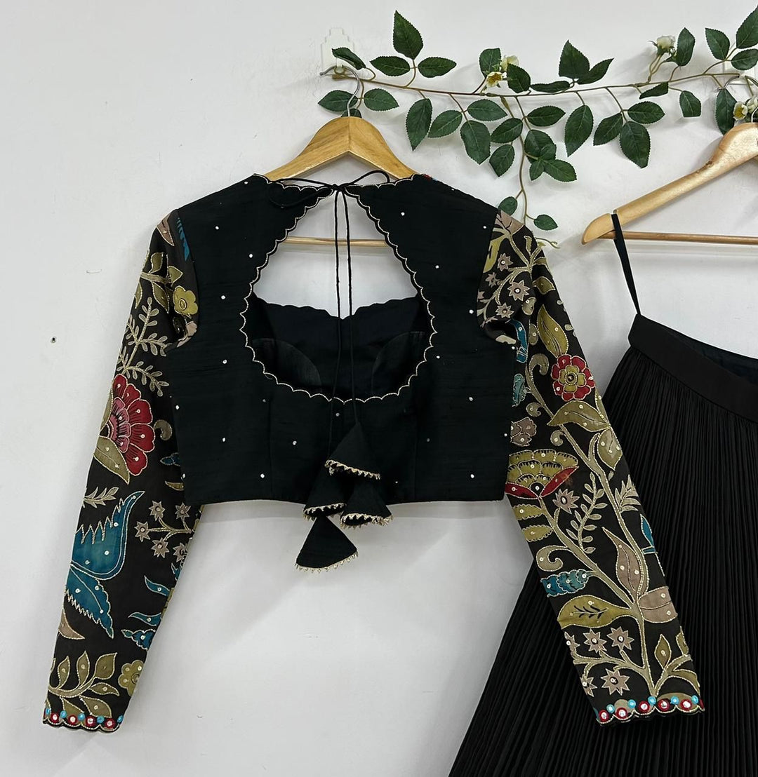 Black Natural Crape Silk Lehenga