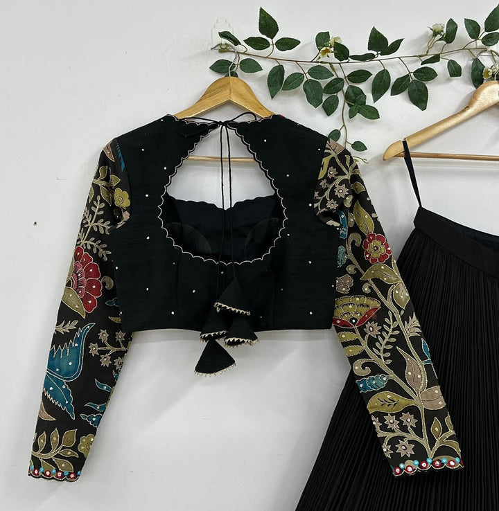 Black Natural Crape Silk Lehenga