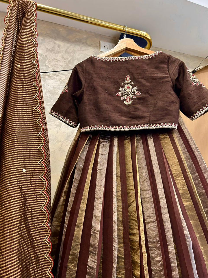 Chocolate & Gold Stripes Lehenga