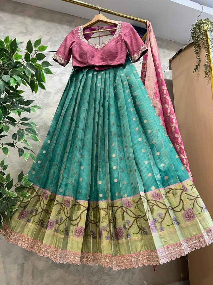 Pink & Green Kota Silk Lehenga