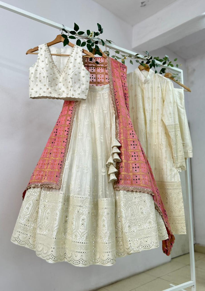 Offwhite Chikankari Couple Outfit
