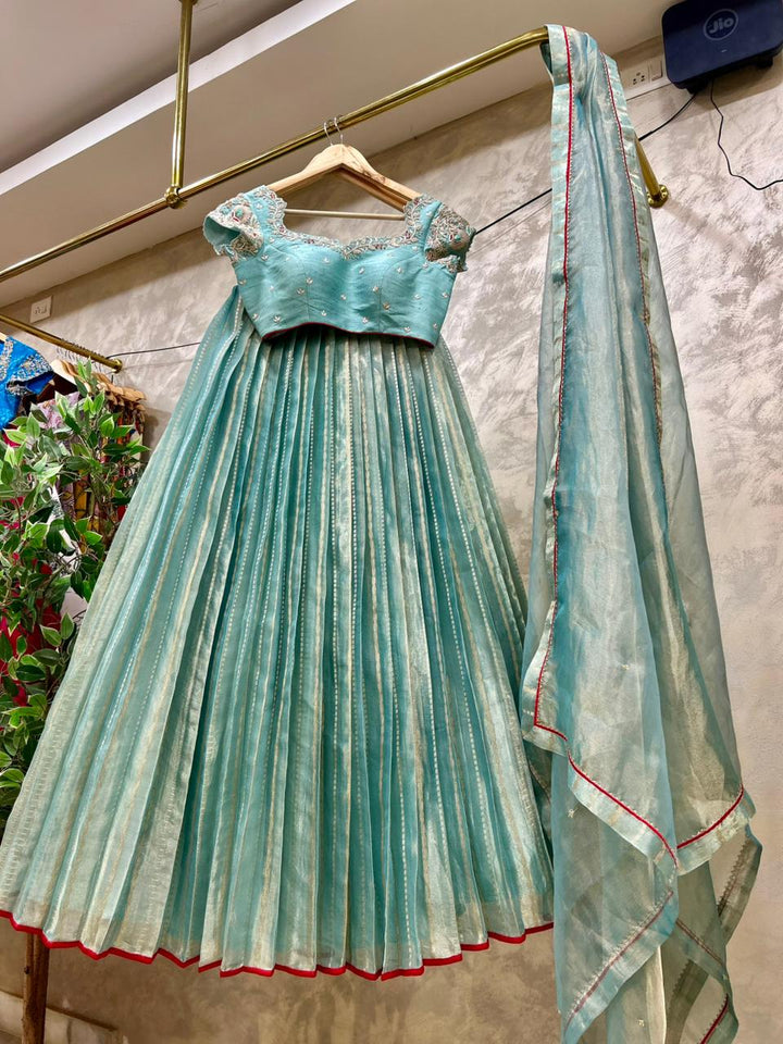 Aqua Rhapsody Tissue Silk Lehenga
