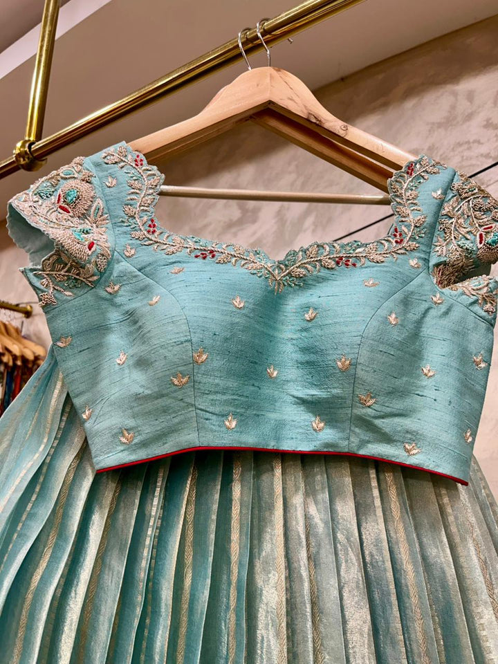Aqua Rhapsody Tissue Silk Lehenga