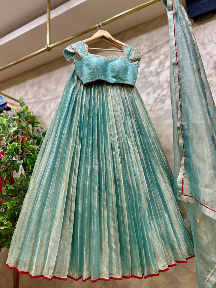 Aqua Rhapsody Tissue Silk Lehenga