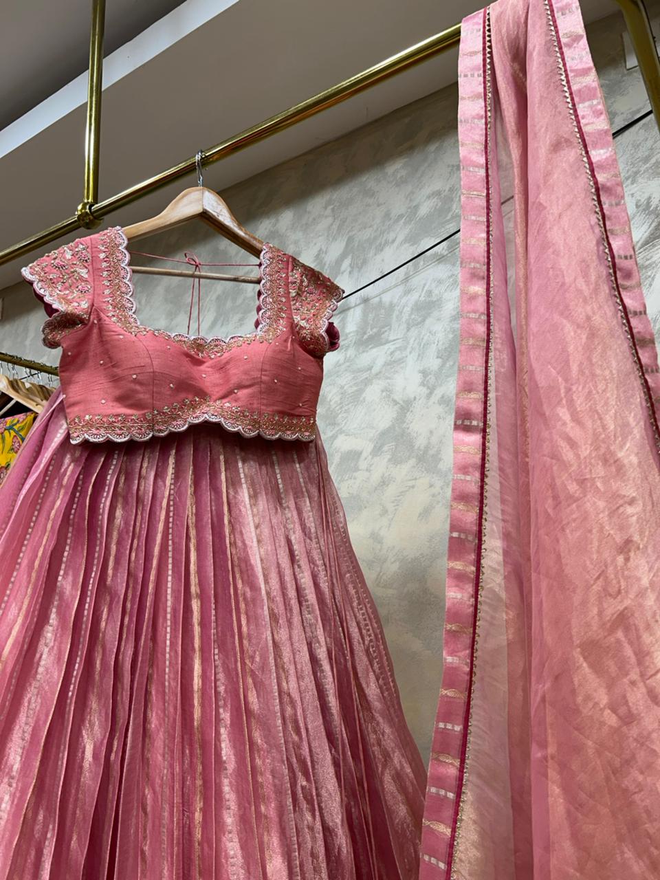 Mauve Pink Pleated Lehenga