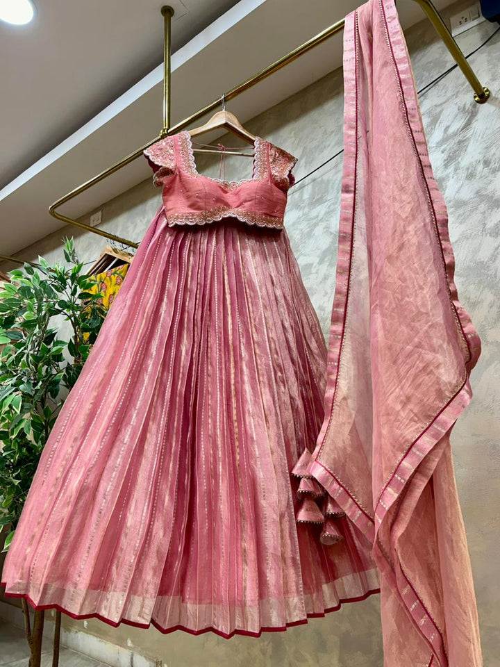 Mauve Pink Pleated Lehenga