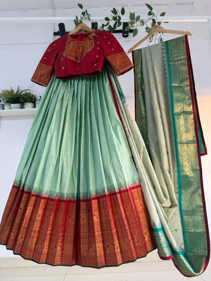 Green & Red Silk Lehenga