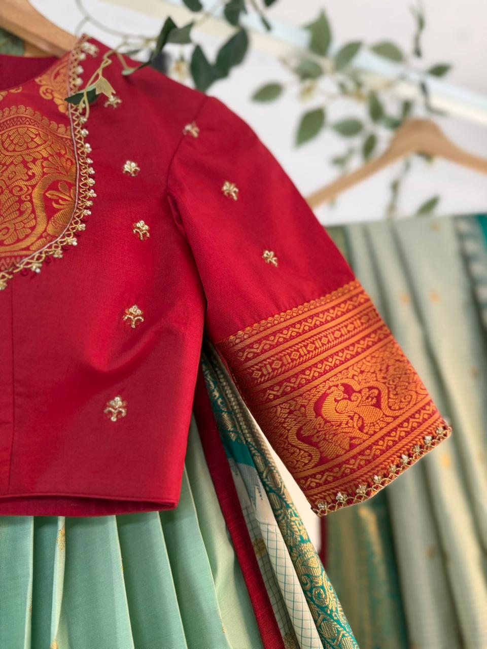 Green & Red Silk Lehenga