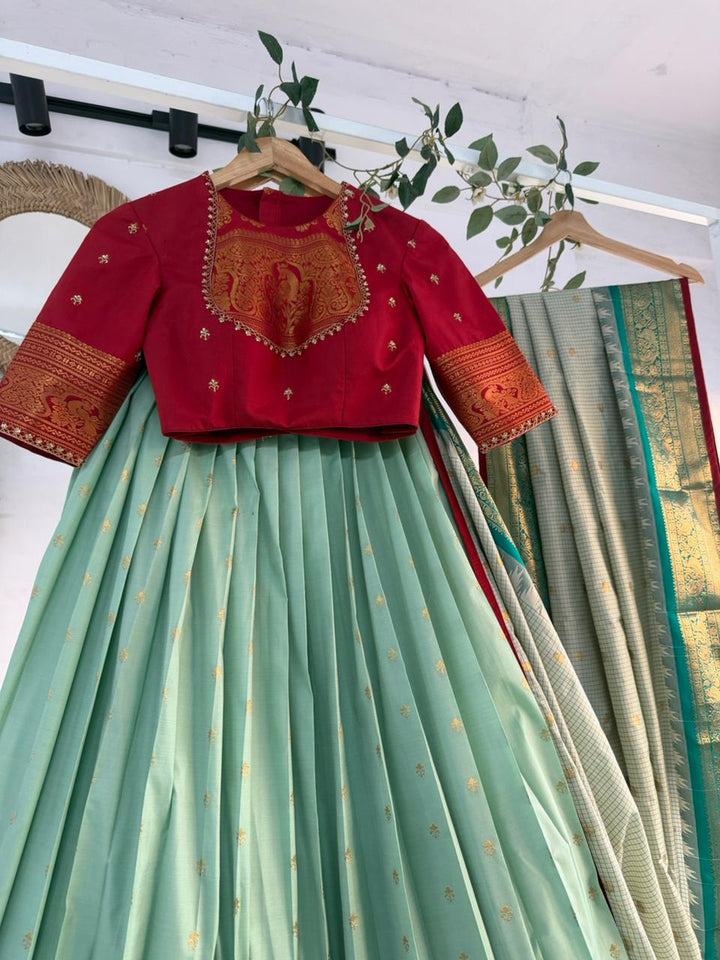 Green & Red Silk Lehenga