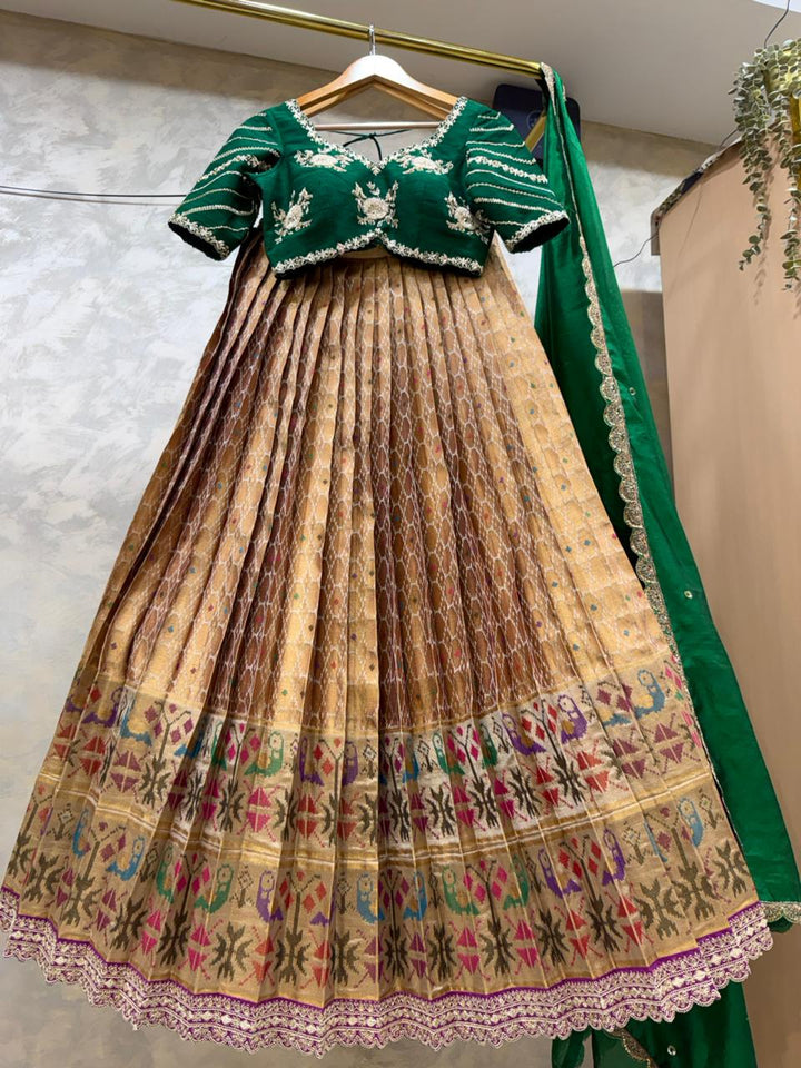 The  Bridal Green & Golden Tapestry Lehenga