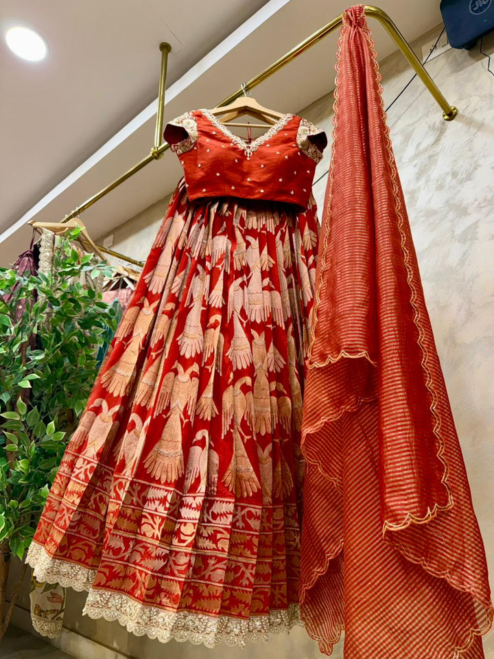 Orange Banaras Silk Lehenga