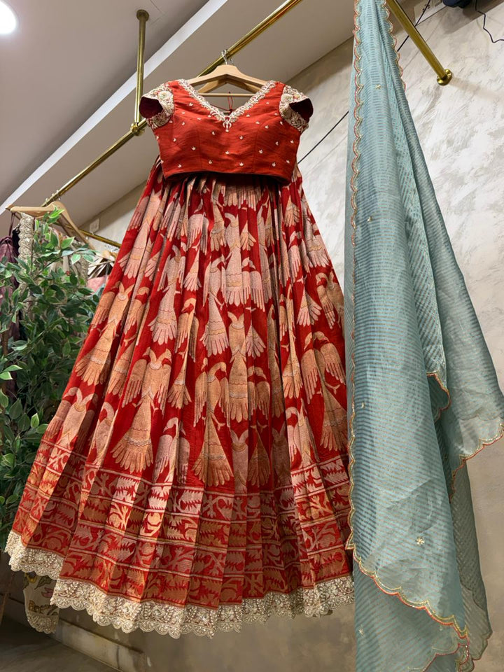 Orange Banaras Silk Lehenga