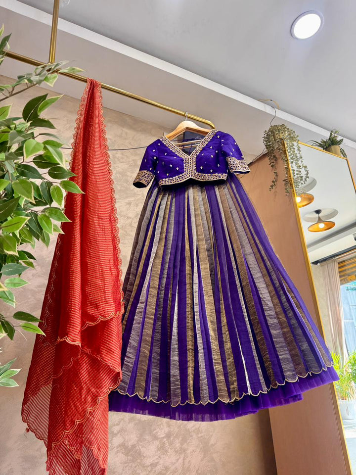 The Midnight Violet -  Designer Tissue Lehenga