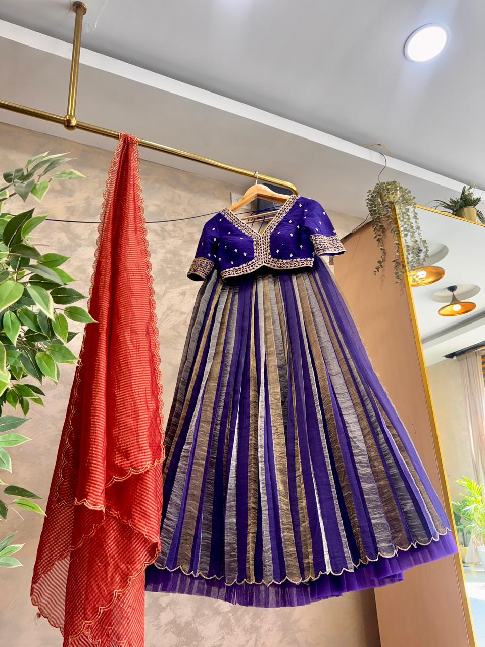 The Midnight Violet -  Designer Tissue Lehenga