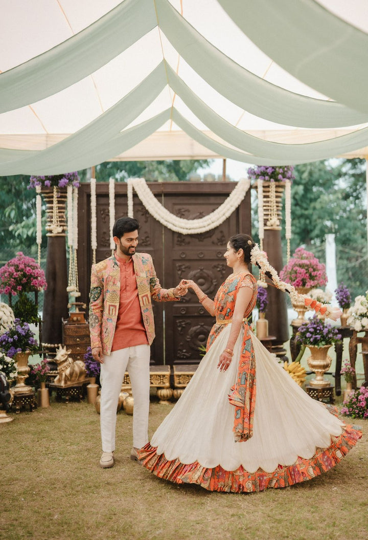 Orange Kalamkari Couple Combo