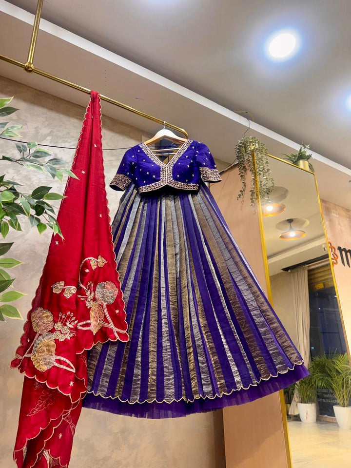 The Midnight Violet -  Designer Tissue Lehenga
