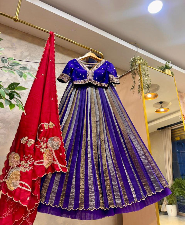 The Midnight Violet -  Designer Tissue Lehenga