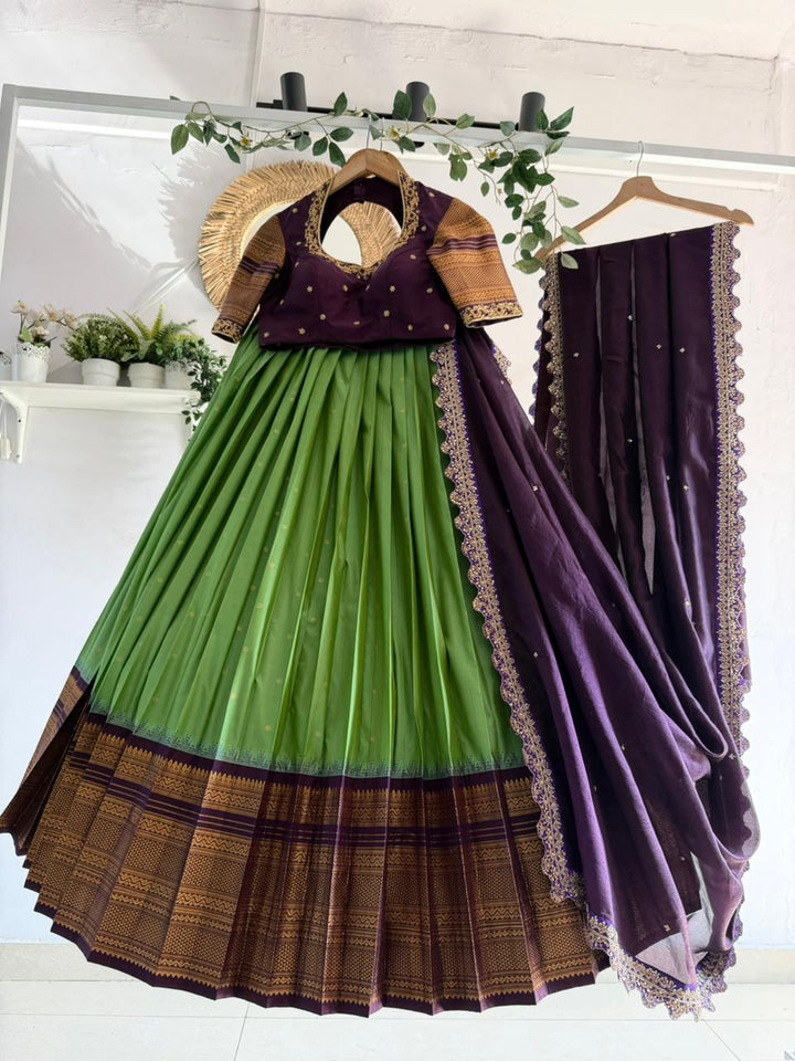 Green & Purple Silk Lehenga