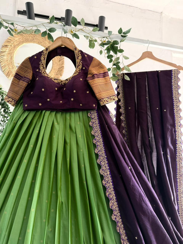 Green & Purple Silk Lehenga
