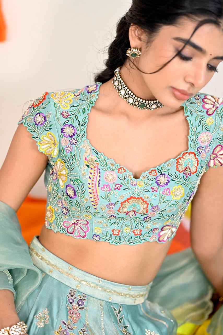 Aqua Reverie Tissue Silk Lehenga