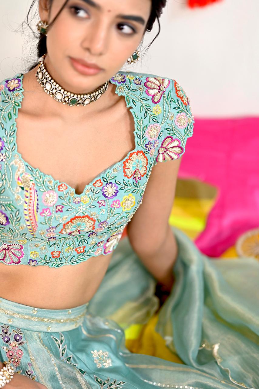 Aqua Reverie Tissue Silk Lehenga