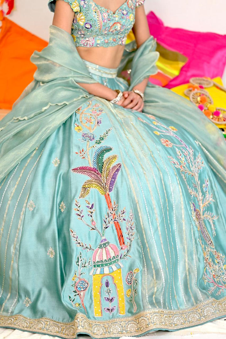Aqua Reverie Tissue Silk Lehenga