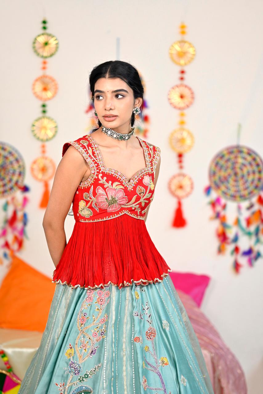 Aqua Reverie Tissue Silk Lehenga