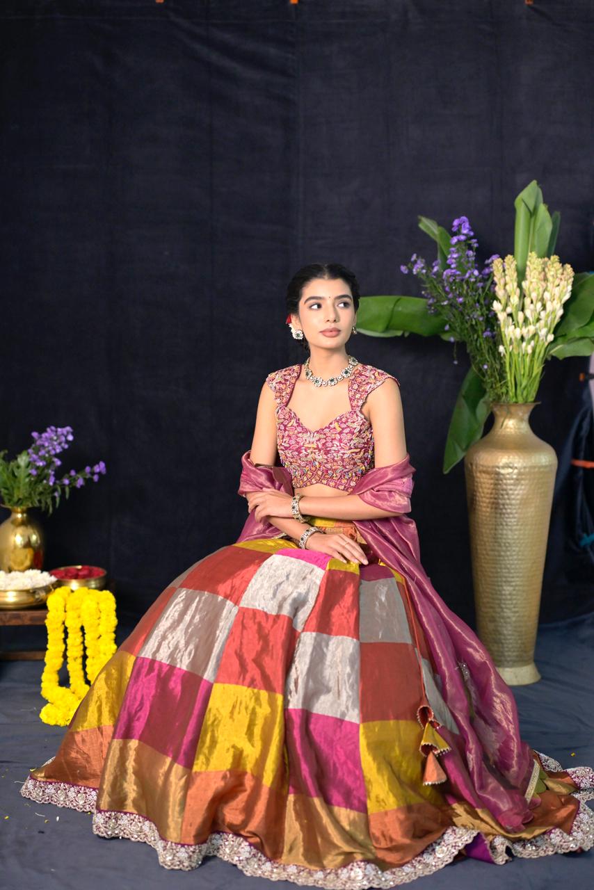 Magenta Tissue Silk Lehenga