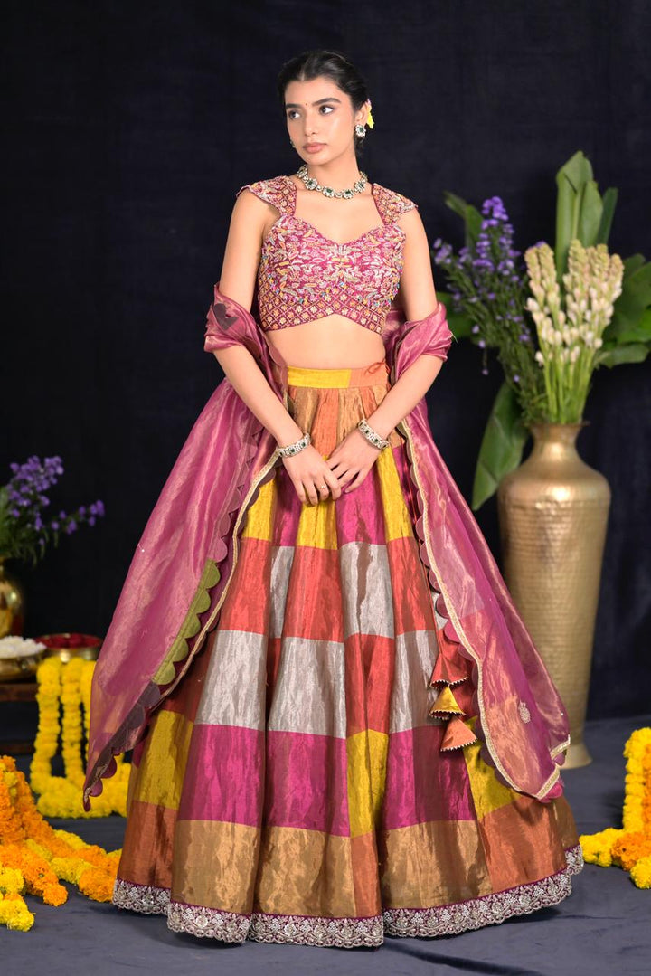 Magenta Tissue Silk Lehenga