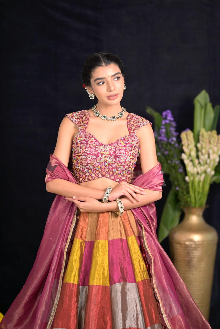 Magenta Tissue Silk Lehenga