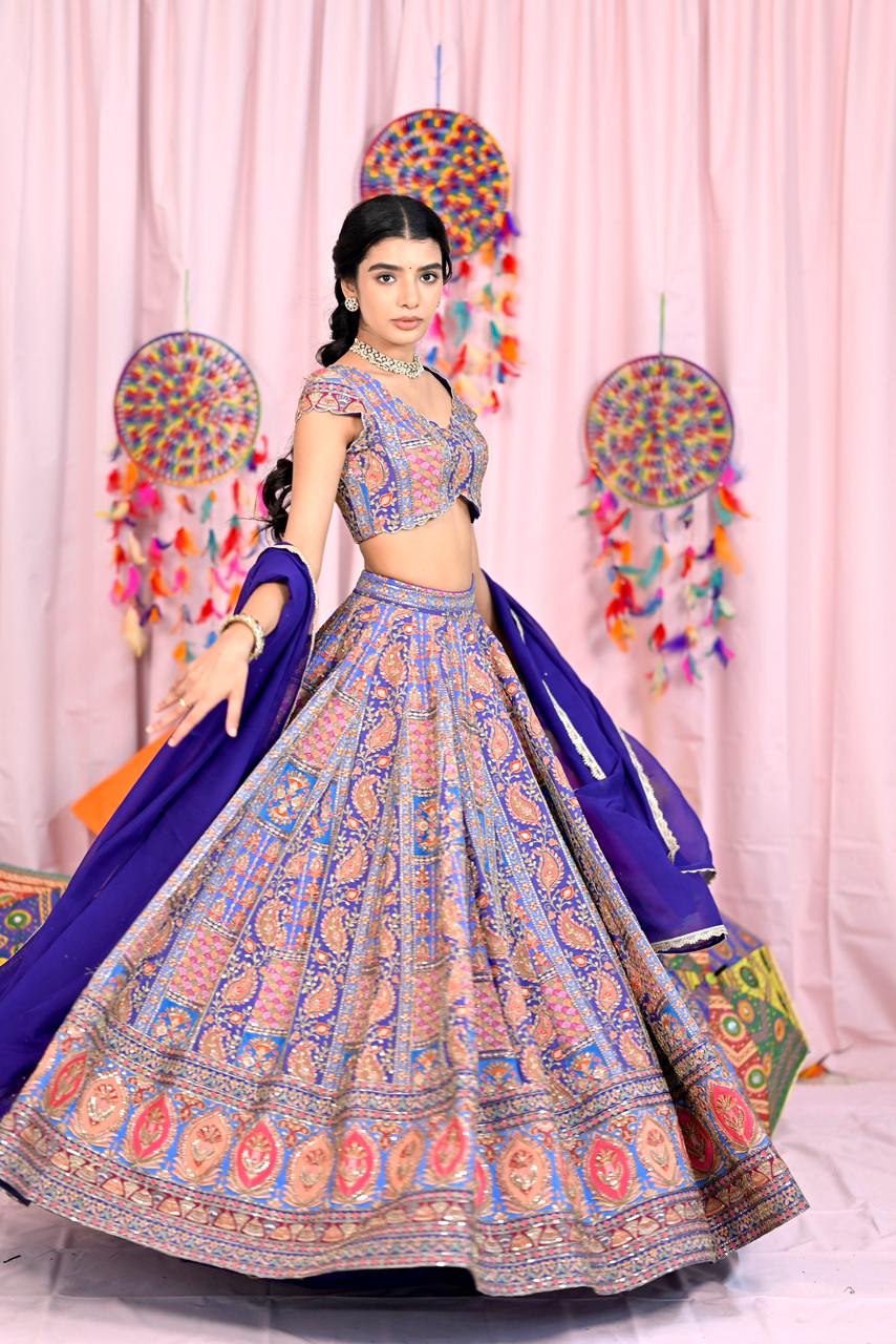 Blue Embroidery Lehenga
