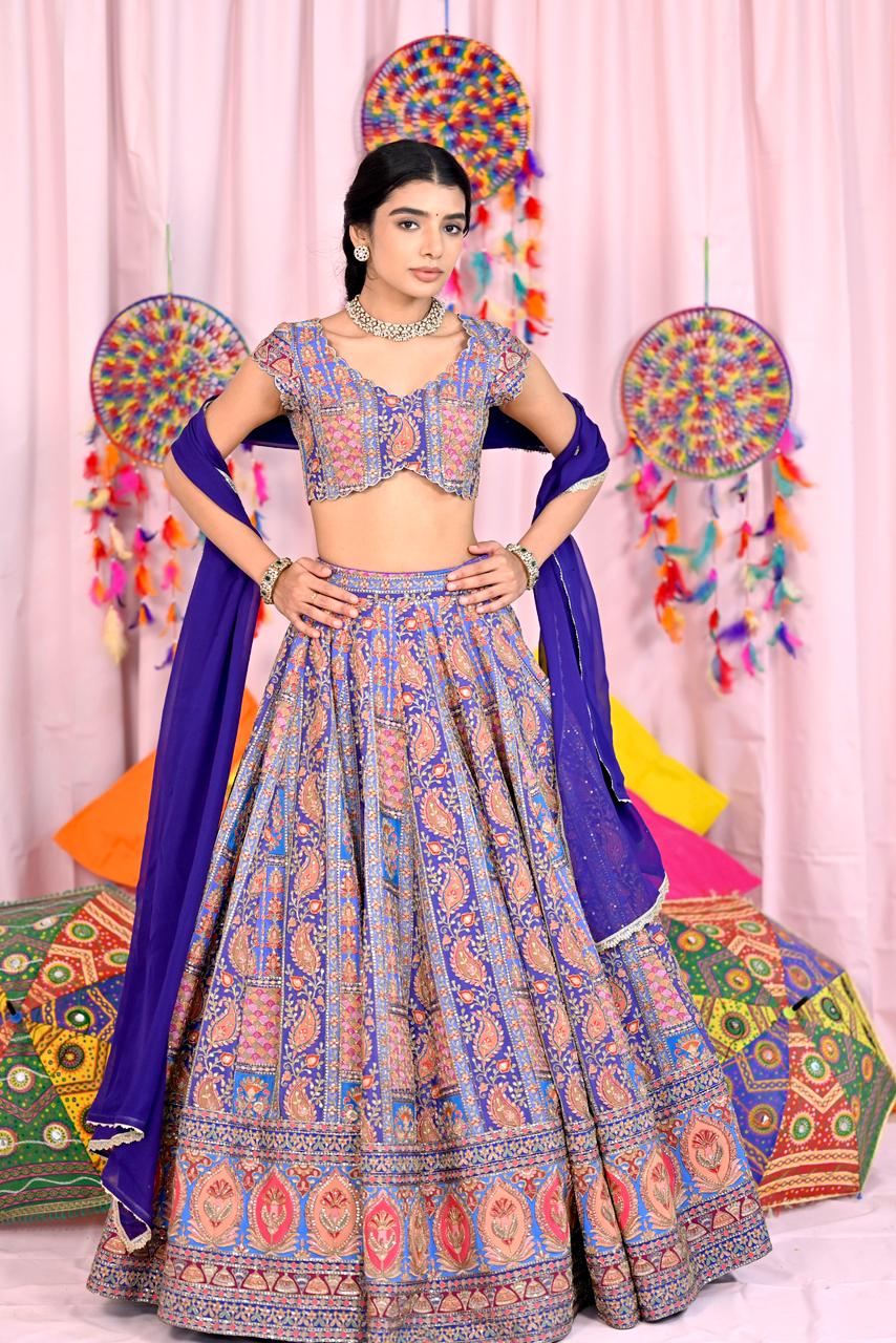 Blue Embroidery Lehenga