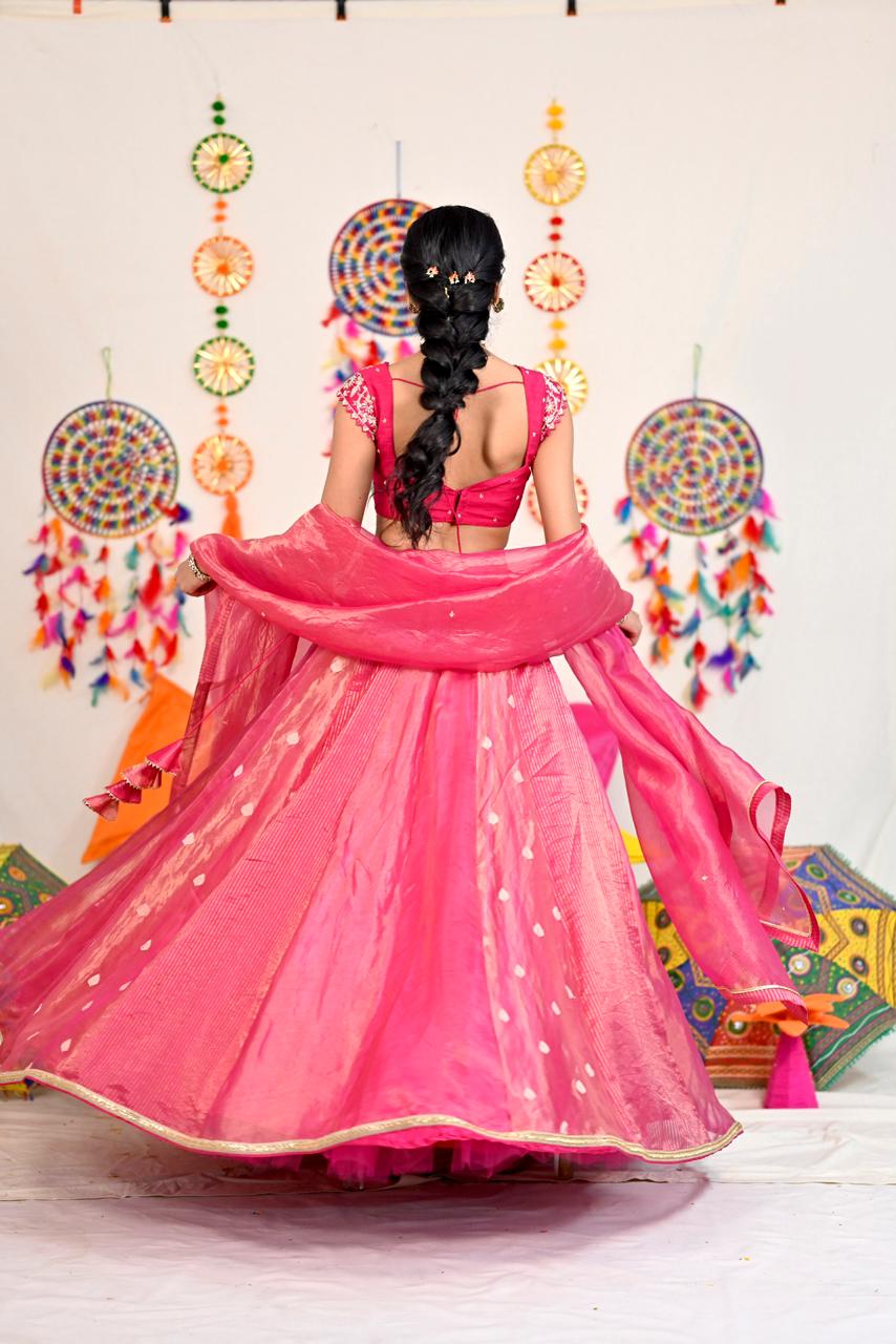 Pink Tissue Silk Lehenga